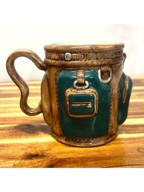 Golf mug, 3 D hand painted, ceramic, pencil holder, collectible